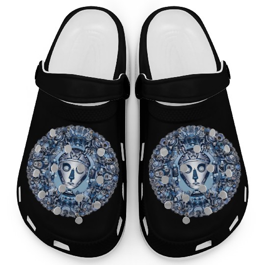 Aztec robot face and mechanical mandala Clogs
