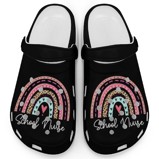 School Nurse Rainbow Leopard Back To School Clogs
