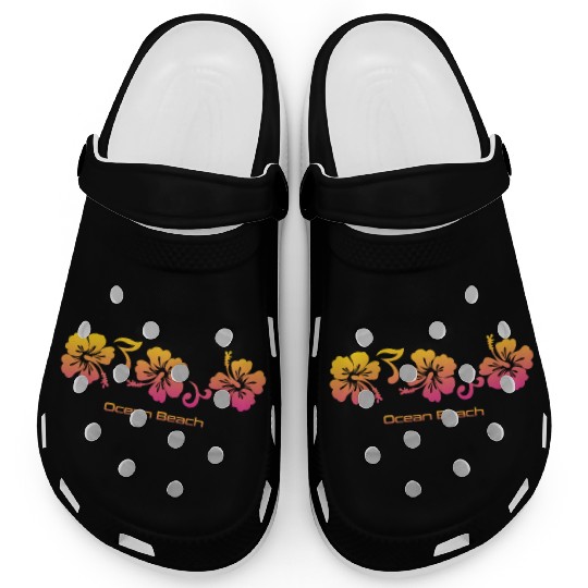 Ocean Beach California Hibiscus Souvenir Vacation Clogs