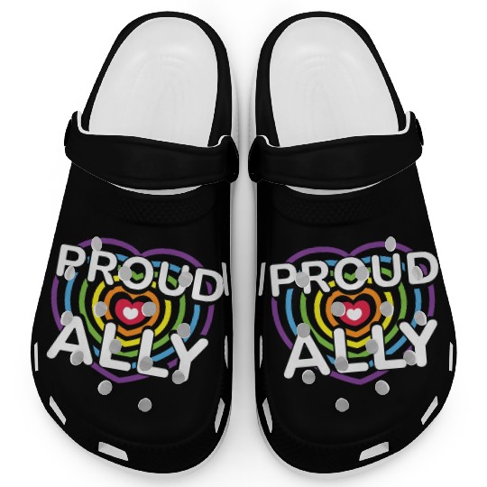 Proud Ally Rainbow Heart LGBTQIA Pride Month v02 Clogs