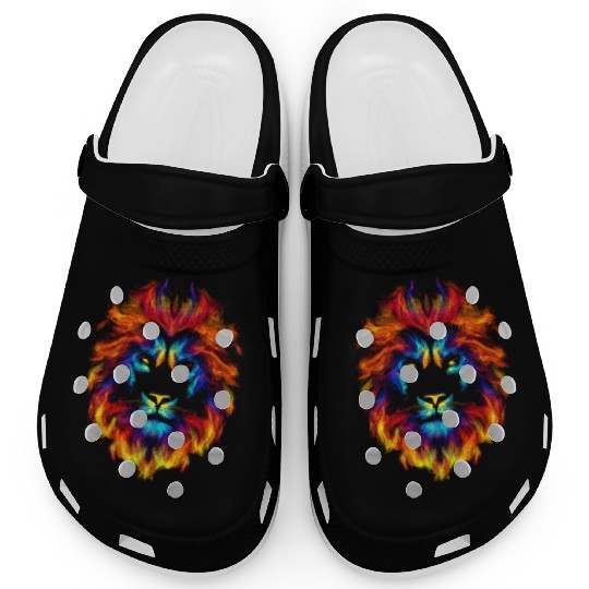 Head of a lion multi colored fire lion head leo Clogs