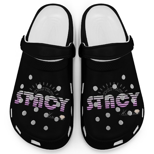 Stacy pink white, etymology of Greek origin. Clogs