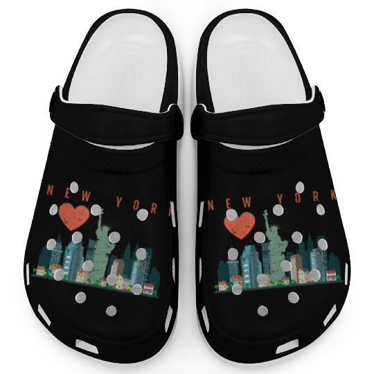 New York City Nyc Skyline Heart Distressed Style Clogs