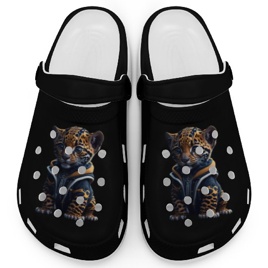 A cute tiny hyper realistic baby jaguar Clogs