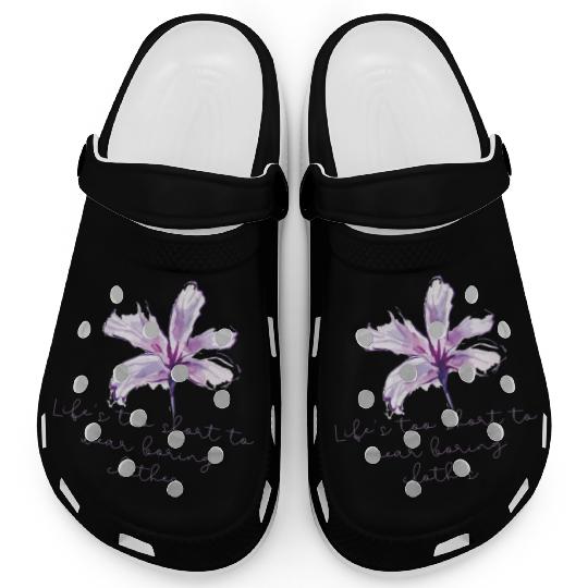 Purple Lily Flower surprise with quote Clogs