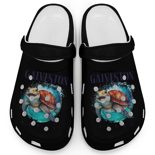 Galveston Texas Watercolor Happy Sea Turtle Clogs