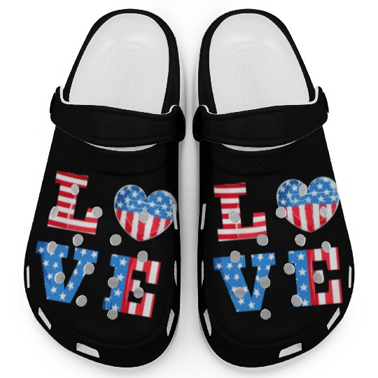 LOVE America Independence Day USA Patriots Clogs