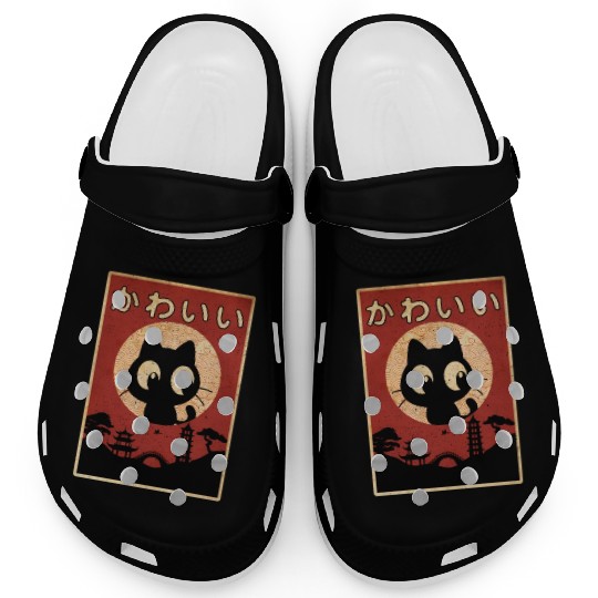 Vintage Kawaii Cat Japanese Black Anime Clogs