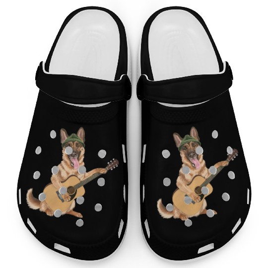 Dog playing the acoustic guitar - German Shepherd Clogs