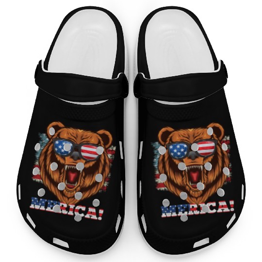 Merica Independence Day American Bear USA Party Clogs
