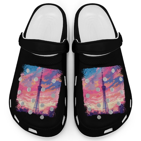 Vaporwave Aesthetic Skytree Tokyo Japanese Sight Clogs