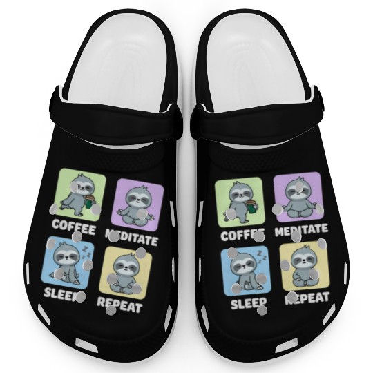 Sloth Coffee Meditate Sleep Repeat Kawaii Clogs