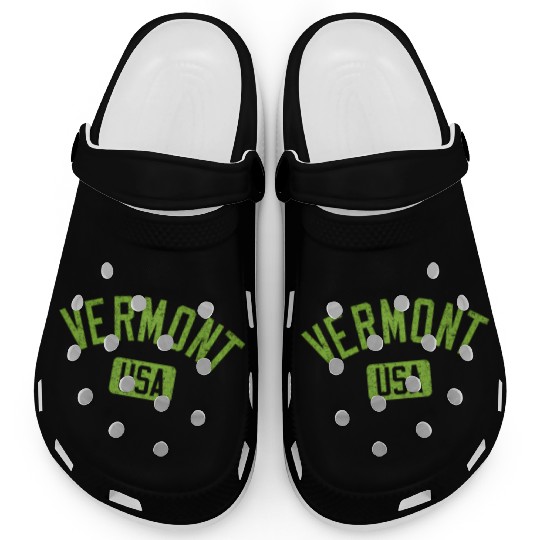 Vermont Usa Arched Text Distressed Lime Green Prin Clogs