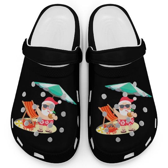 Santa Claus Beach Funny Summer Christmas In July Clogs
