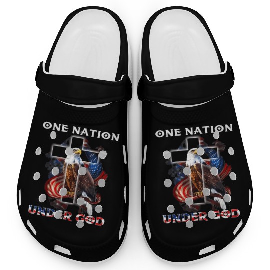 One Nation Under God Jesus Usa Cross Bald Eagle Clogs