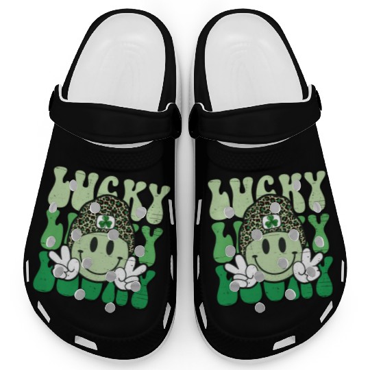 St Patric Day Lucky Shamrock Smile Face Clogs