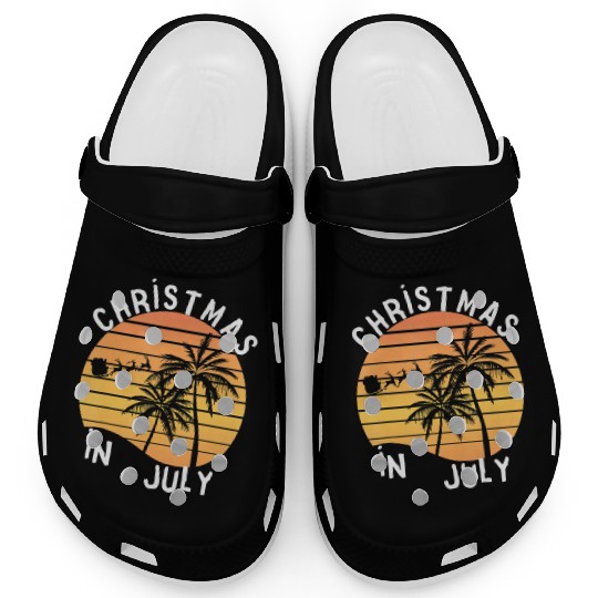 Christmas In July Santa Sledge Sunset Palm Summer Clogs