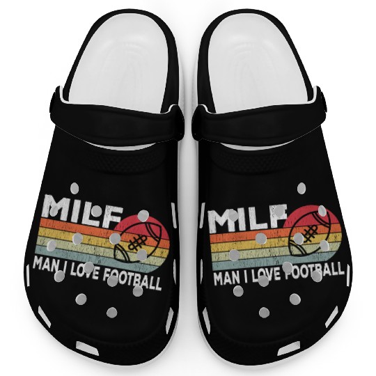 Milf Man I Love Football Retro Vintage Sports Clogs