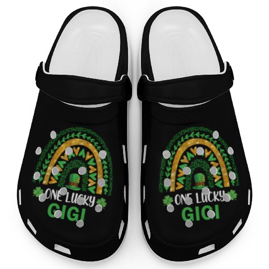 One Lucky Gigi St Patric Day Shamrock Rainbow Clogs