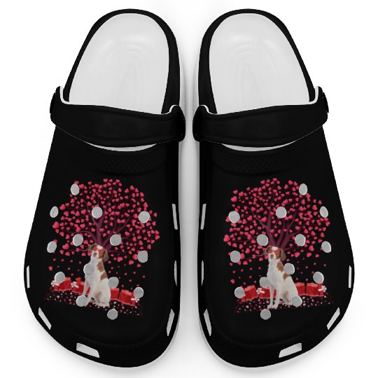 Heart Tree Brittany Spaniel Dog Valentine'S Day Clogs