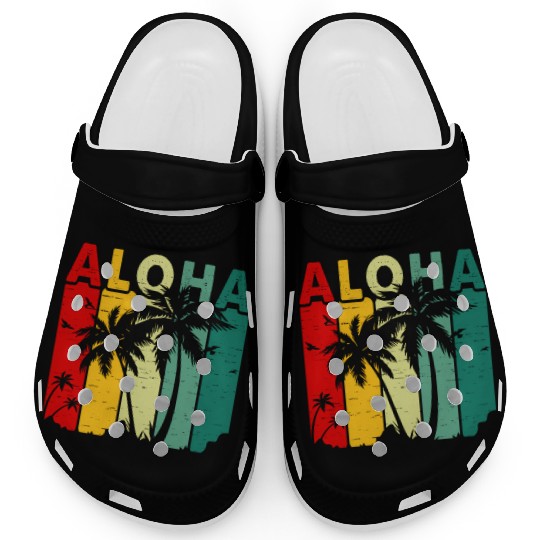 Retro Aloha Hawaii Tropical Summer Palm Tree Hawai Clogs