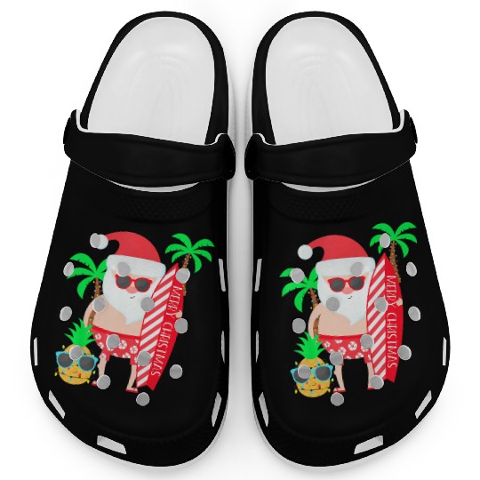 Santa Surfing Hawaiian Beach Christmas In July Clogs
