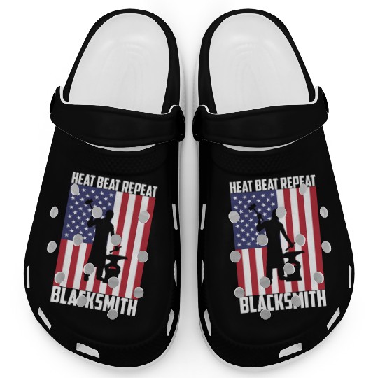 Blacmith Heat Beat Repeat Usa Flag Patriotic Blacm Clogs