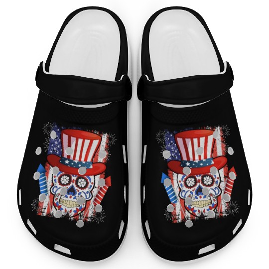 Independence Day Firecracker Skull USA Party Clogs
