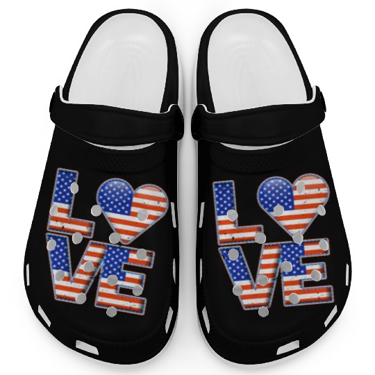 LOVE America Patriotism USA Independence Day Clogs
