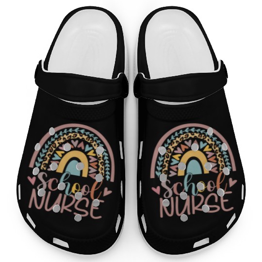 Cute Rainbow Leopard Print School Nurse Back Clogs