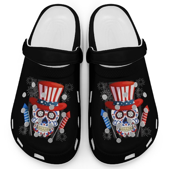 Independence Day Firecracker Skull USA Party Clogs
