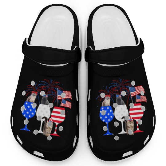 Cat 4Th Of July Red White Blue Wine Clogs