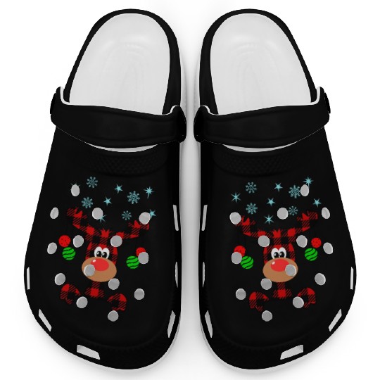 Christmas Deer Cute Red Buffalo Plaid Reindeer Clogs