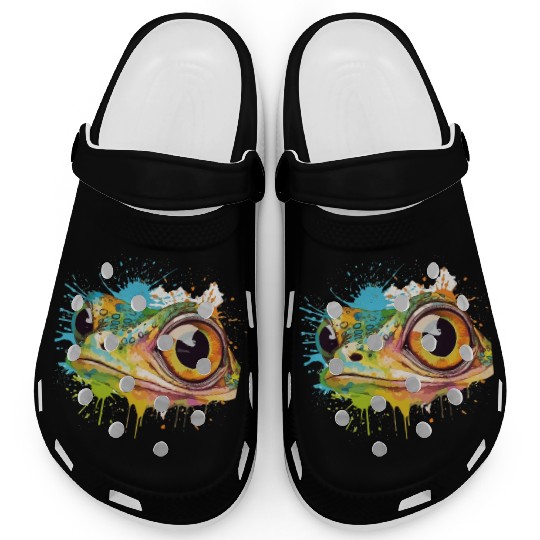 Colorful Leap - Watercolor Style Frog Art Clogs
