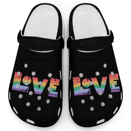 spread love not hate; gay pride; gay; pride month; Clogs