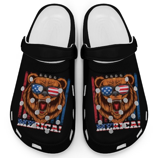 Merica Independence Day American Bear USA Party Clogs