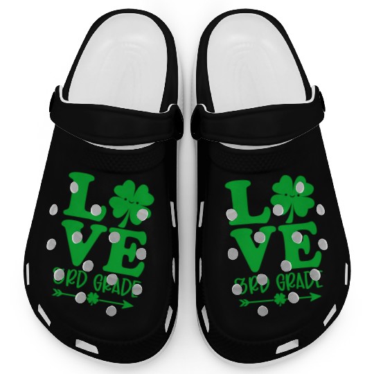 Love St Patrick'S Day Shamrock 3Rd Grade Teacher L Clogs