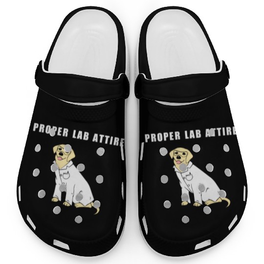 Proper Lab Attire Laboratory Dog Pun Science Clogs
