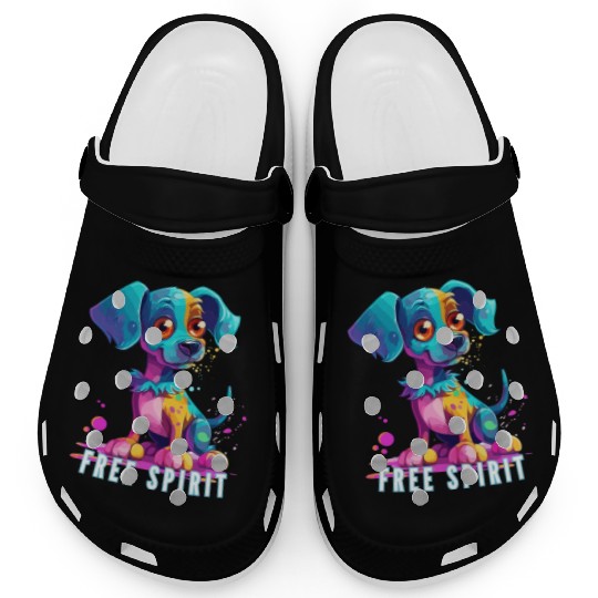 Free Spirit Clogs: Puppy Synthwave Graffiti Kids