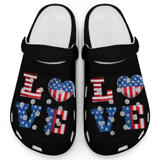 LOVE America Independence Day USA Patriots Clogs