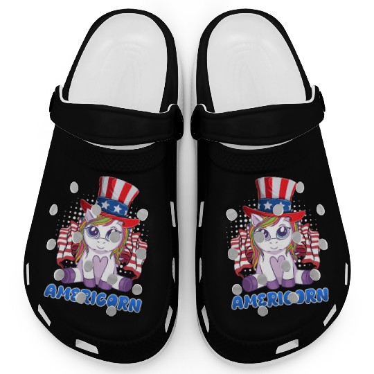 Americorn Unicorn America Party Independence Day Clogs