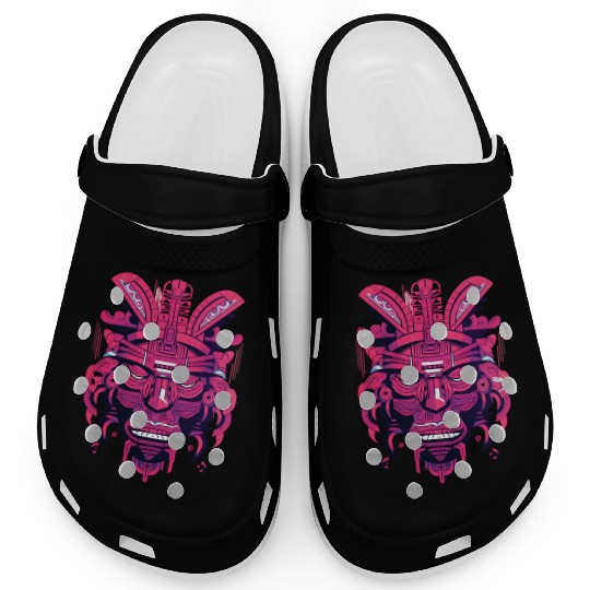 Ancient Aztec Mask in magenta Clogs