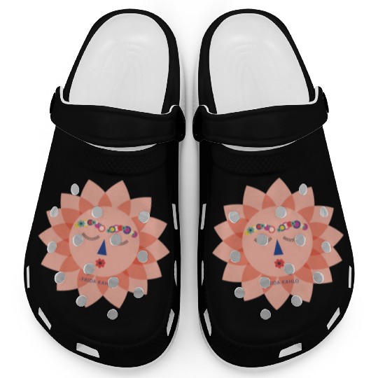 Colorful Cute Funny Sun Frida Kahlo Portrait Viva Clogs