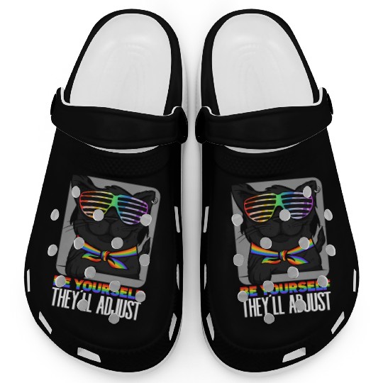Be Yourself They'll Adjust Rainbow Cat Feline Clogs