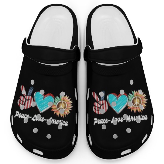 Peace Love America US Flag Fourth Womens JULY 4TH Clogs