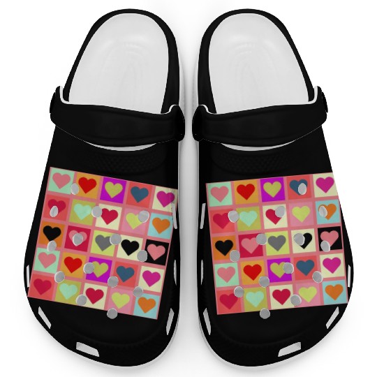 Colorful Retro Vintage Checkered Heart Y2K Pattern Clogs