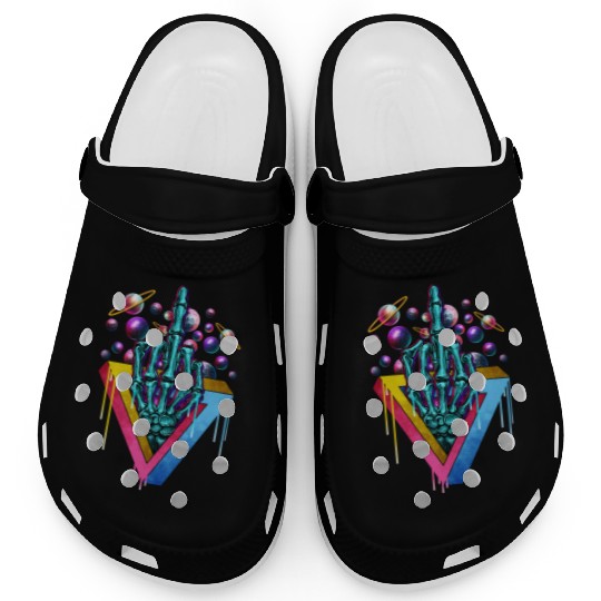 Trippy skeleton middle finger Clogs