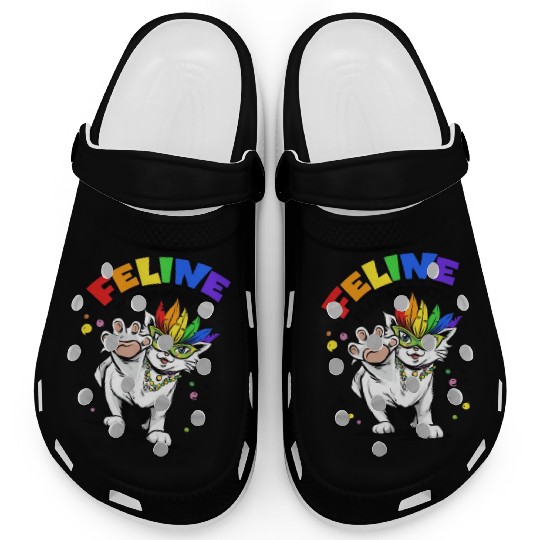 Feline Flamboyant Mardi Gras Bead Rainbow Cat LGBT Clogs