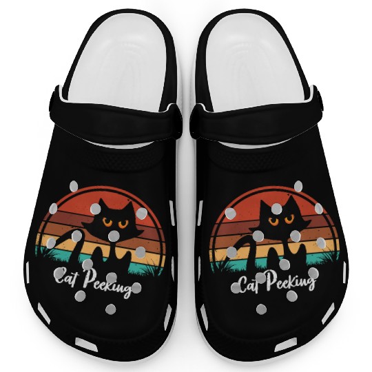Black cat vintage sunset retro design Clogs