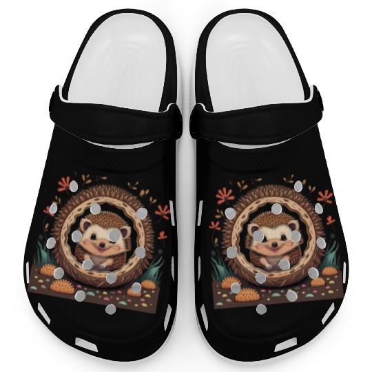 Cozy Quills: Serene Hedgehog in Burrow Clogs